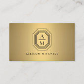 Art Deco Stapelde Monogram Logo op Faux Gold Visitekaartje (Voorkant)