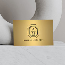 Art Deco Stapelde Monogram Logo op Faux Gold Visitekaartje