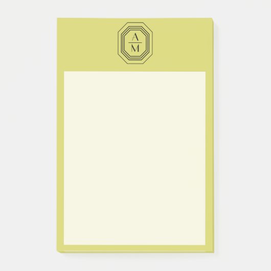Art Deco Stapelde Monogram Logo op Geel Groen Post-it® Notes (Voorkant)
