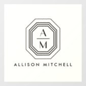 Art Deco Stapelde Monogram Logo op ivoor Raamsticker (Vel)