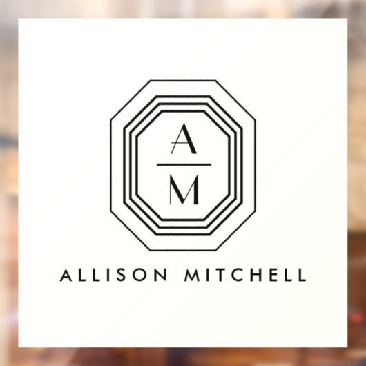 Art Deco Stapelde Monogram Logo op ivoor Raamsticker (Vel 2)