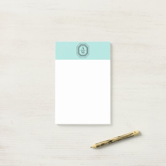 Art Deco Stapelde Monogram Logo op Mint Blue/Green Post-it® Notes (Op bureau)