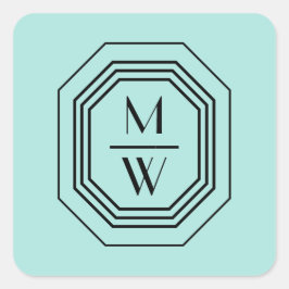 Art Deco Stapelde Monogram Logo op Mint Blue/Green Vierkante Sticker