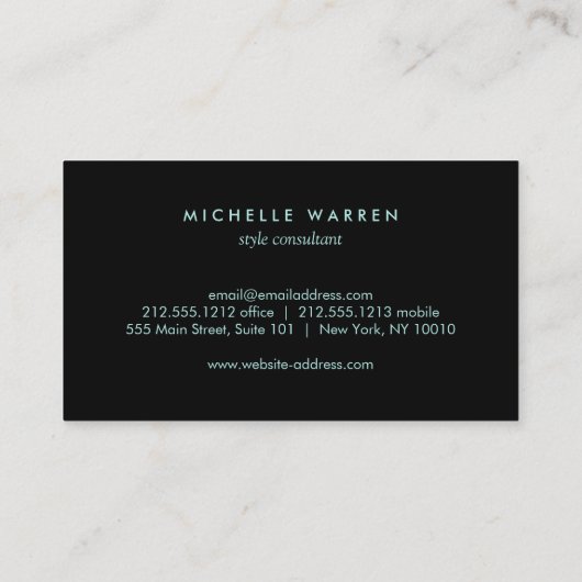 Art Deco Stapelde Monogram Logo op Mint Blue/Green Visitekaartje (Achterkant)