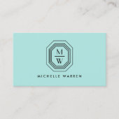Art Deco Stapelde Monogram Logo op Mint Blue/Green Visitekaartje (Voorkant)