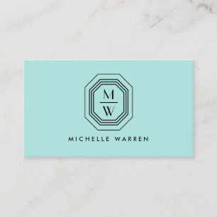 Art Deco Stapelde Monogram Logo op Mint Blue/Green Visitekaartje