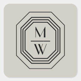 Art Deco Stapelde Monogram Logo op Taupe Vierkante Sticker