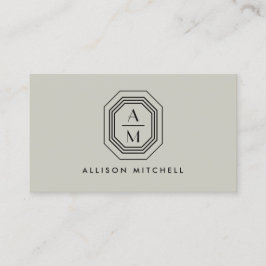 Art Deco Stapelde Monogram Logo op Taupe Visitekaartje