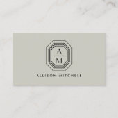 Art Deco Stapelde Monogram Logo op Taupe Visitekaartje (Voorkant)