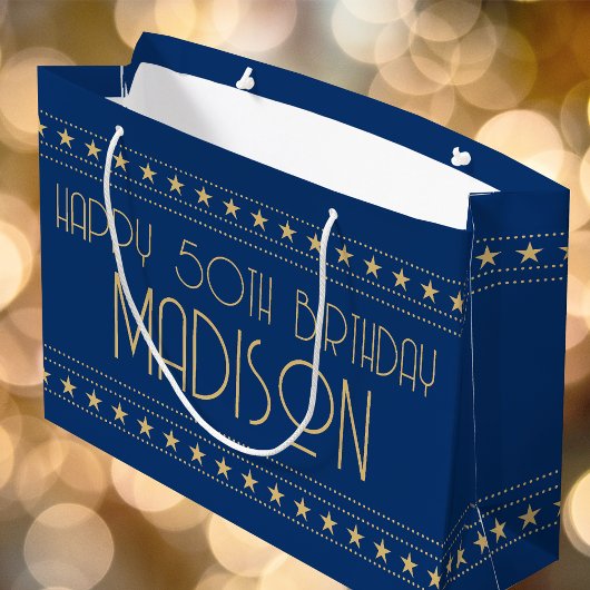 Art Deco Star Aangepaste leeftijd Naam Blauw goud Groot Cadeauzakje