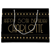 Art Deco Star Aangepaste leeftijd naam zwart goud Groot Cadeauzakje (Voorkant)