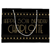 Art Deco Star Aangepaste leeftijd naam zwart goud Groot Cadeauzakje (Achterkant)