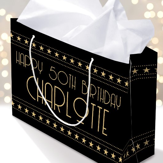 Art Deco Star Aangepaste leeftijd naam zwart goud Groot Cadeauzakje