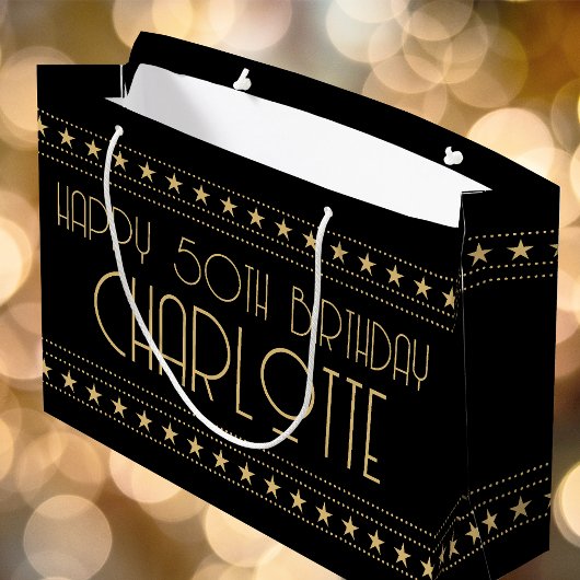 Art Deco Star Aangepaste leeftijd naam zwart goud Groot Cadeauzakje