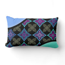 Art Deco Star Bloemen Aqua Violet Blauw op Zwart -