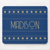 Art Deco Star Custom Name Blue Gold Muismat (Voorkant)