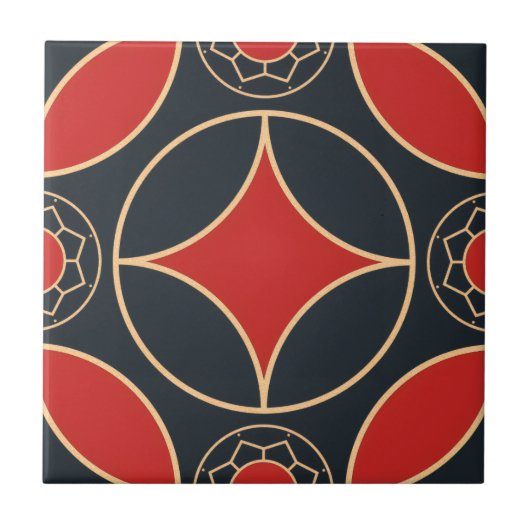 art deco   star in red  and black  tegeltje (Voorkant)