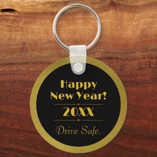 Art Deco Starburst Zwart en Goud Sleutelhanger (Achterkant)