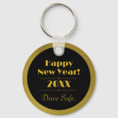 Art Deco Starburst Zwart en Goud Sleutelhanger (Achterkant)