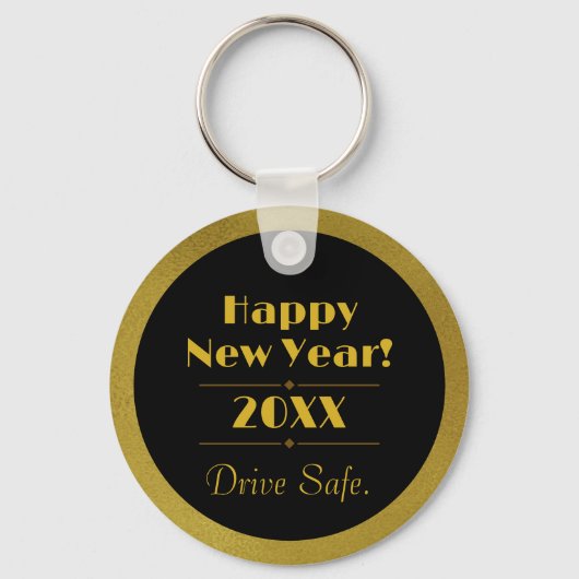 Art Deco Starburst Zwart en Goud Sleutelhanger (Achterkant)