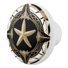Art Deco Starfish Zee Star Zwart Wit en Goud Keramische Knop