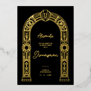 Art Deco Steampunk Bruidsjonker Voorstel Goud TLW2 Folie Uitnodiging