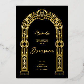 Art Deco Steampunk Bruidsjonker Voorstel Goud TLW2 Folie Uitnodiging