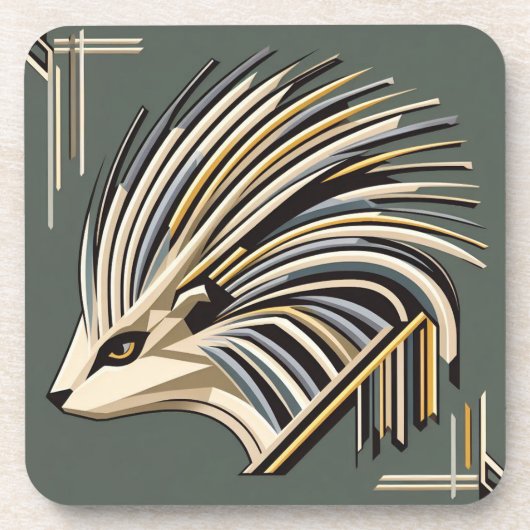 Art Deco Stekelvarken Harde plastic onderzetters s (Voorkant)