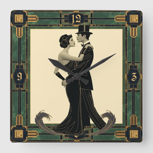 Art Deco stel verliefd Vierkante Klok (Voorkant)