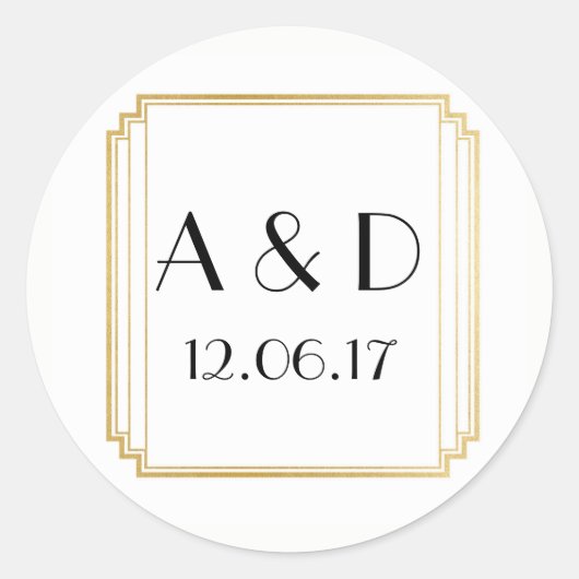 Art Deco Stickers Wit Goud Rond Label (Voorkant)