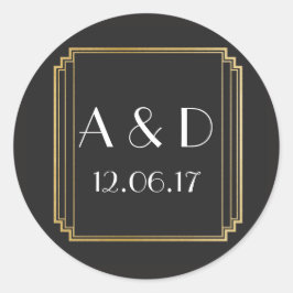 Art Deco Stickers Zwart Goud Rond Label