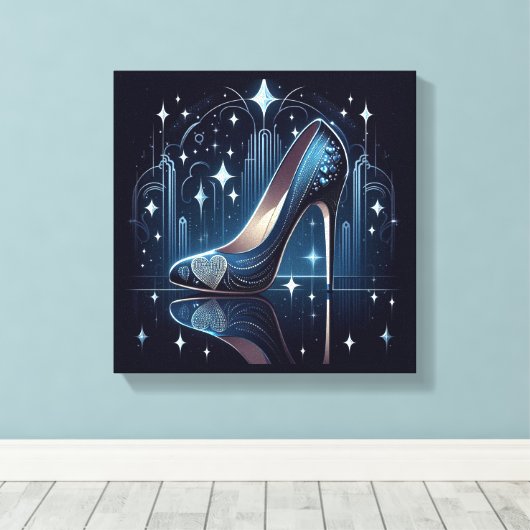 Art Deco Stijl Blauwe Stiletto's Canvas Afdruk (Insitu (Houten vloer))