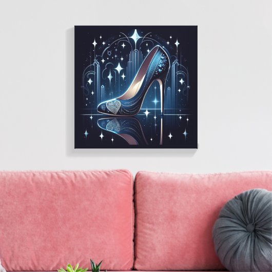 Art Deco Stijl Blauwe Stiletto's Canvas Afdruk (Insitu (Woonkamer))