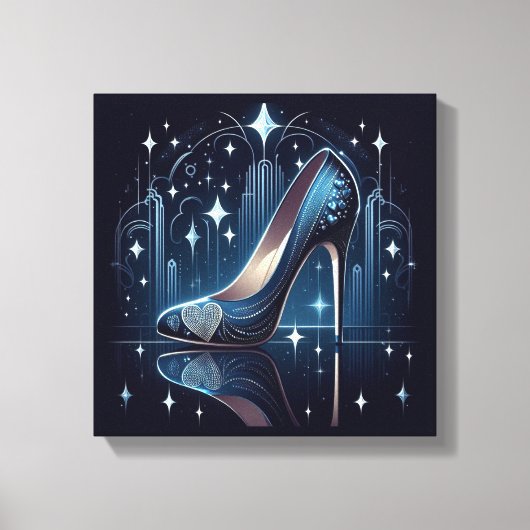 Art Deco Stijl Blauwe Stiletto's Canvas Afdruk (Voorkant)
