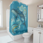 Art Deco Stijl Dolfijn Illustratie Douchegordijn (In situ)