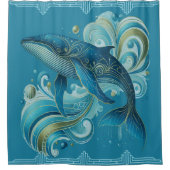 Art Deco Stijl Dolfijn Illustratie Douchegordijn (Voorkant)