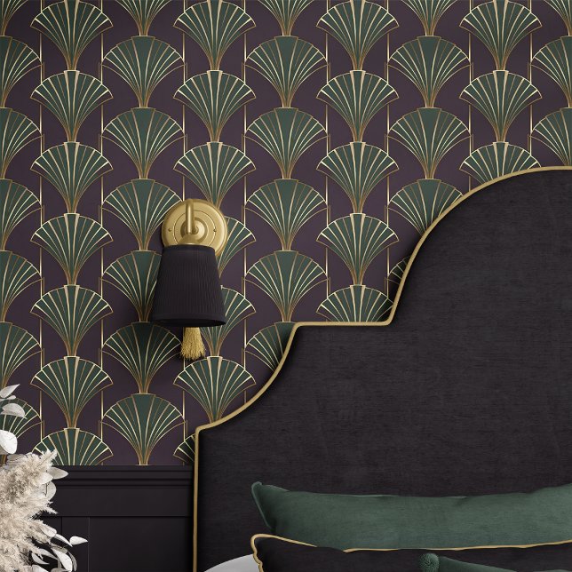 Art Deco stijl groen en goud Behang (Creator heeft geüpload)