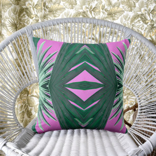 Art Deco Stijl Groene Palm Velden Roze Kussen