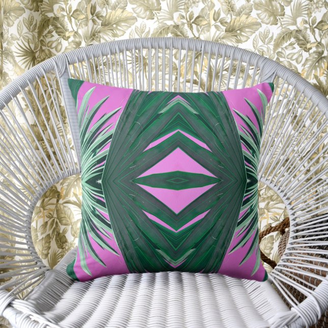 Art Deco Stijl Groene Palm Velden Roze Kussen (Creator heeft geüpload)