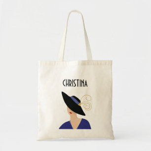 Art Deco-stijl jaren 30 vrouw met zwarte hoed Tote Bag