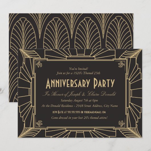 Art Deco stijl jubileum uitnodiging (Voorkant / Achterkant)