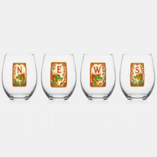 Art Deco Stijl Mahjong Windstreken & Draken Wijnglas Zonder Voet