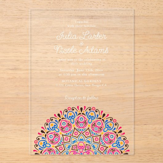 Art Deco stijl Mandala bruiloft Acryl Uitnodigingen (Voorkant)
