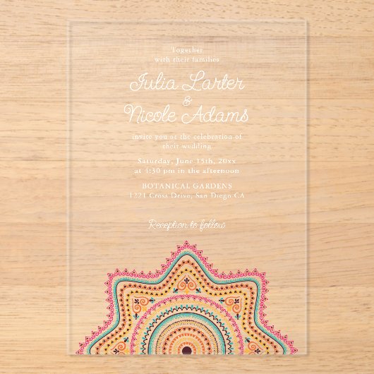  Art Deco stijl Mandala bruiloft Acryl Uitnodigingen (Voorkant)