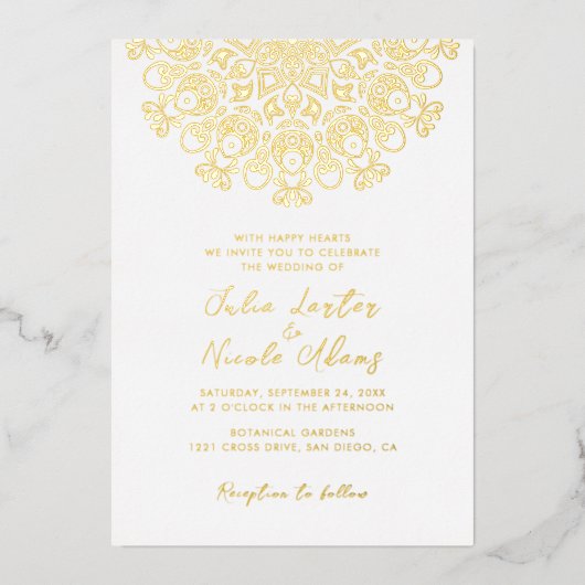  Art Deco stijl Mandala bruiloft Folie Uitnodiging (Voorkant)