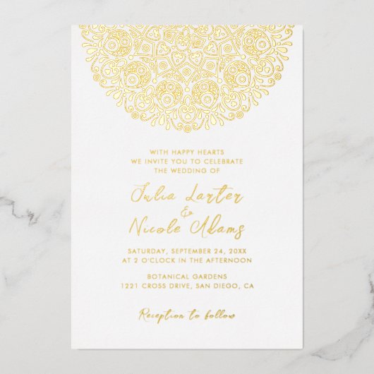  Art Deco stijl Mandala bruiloft Folie Uitnodiging (Voorkant)