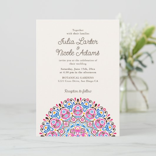 Art Deco stijl Mandala bruiloft Kaart (Staand voorkant)