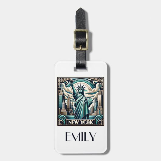 Art Deco stijl New York illustratie Bagagelabel (Voorkant verticaal)