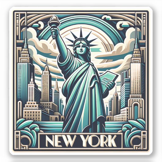 Art Deco stijl New York illustratie Sticker (Voorkant)
