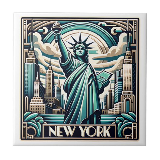 Art Deco stijl New York illustratie Tegeltje (Voorkant)